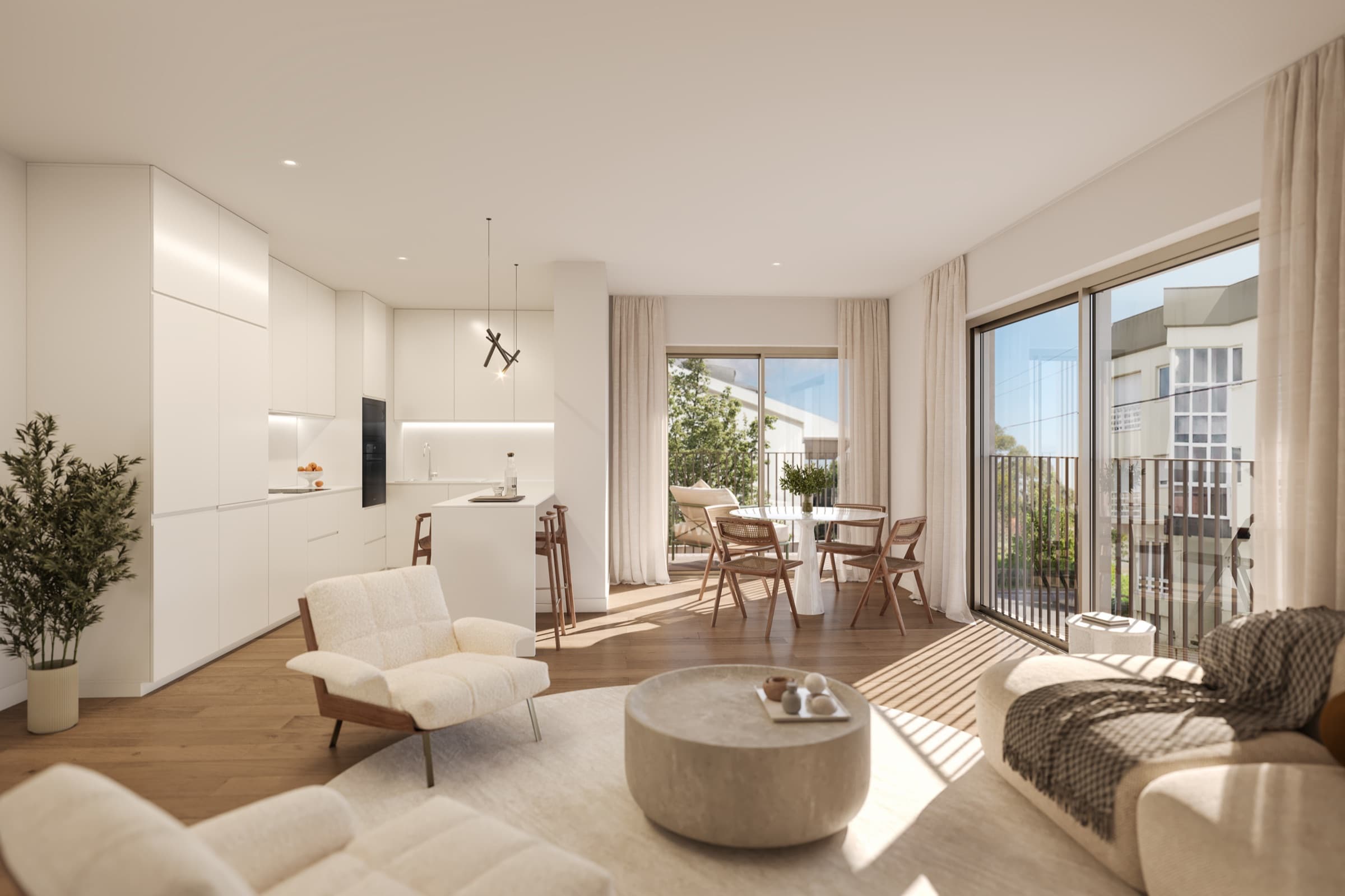 Sala de um apartamento T2 no Casas da Vila